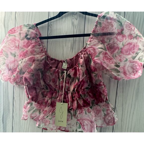 JOIE Tops - JOIE Polyester Floral Cropped Lightweight Ruched Spring Top Size Large